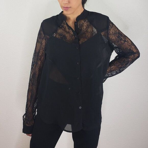 Tildon Black sheer blouse M - Picture 6 of 9